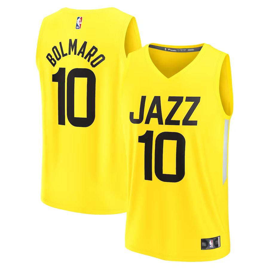 Men Utah Jazz 10 Leandro Bolmaro Fanatics Branded Yellow Fast Break Replica NBA Jersey
